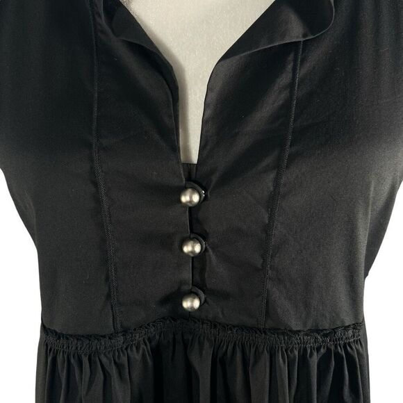 Mantu Black Sleeveless Small V-neck Button-Down Ruffled Top Blouse sz 6 - Picture 3 of 12